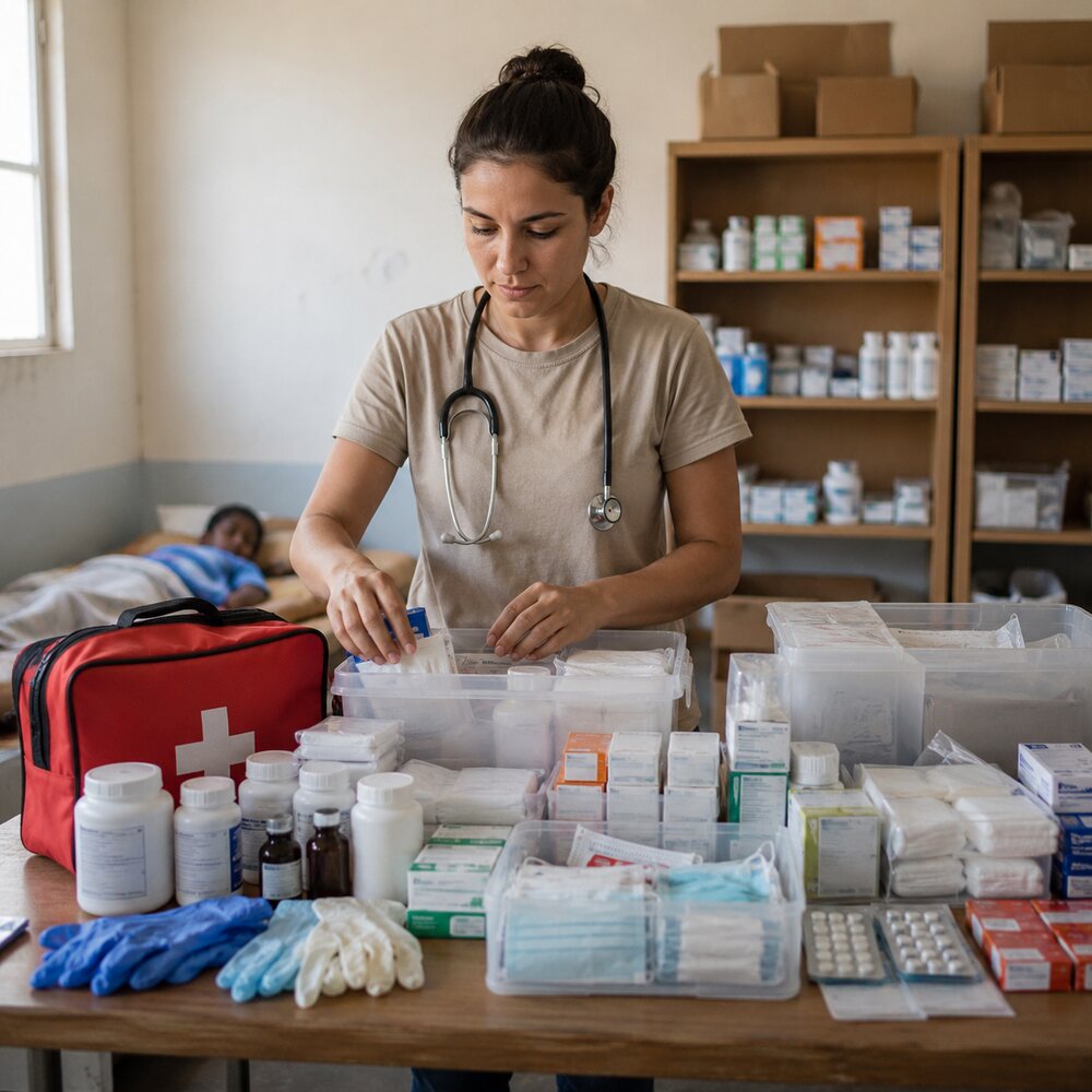 Medical aid supplies — first aid kit, consumables and protective products
